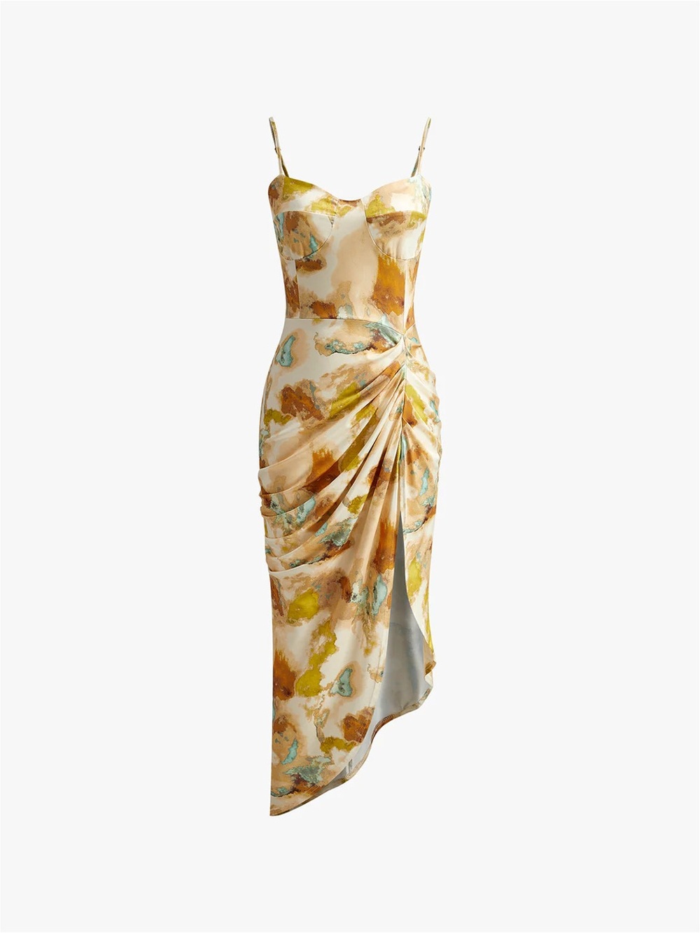 Commense Asymmetrical Pleated Slip Cami Dress- Yellow Watercolor- XL